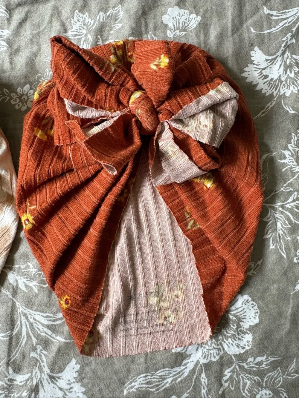 🐰 Bunny Knots Bow Turban Headwraps - Beige Plaid & Rust